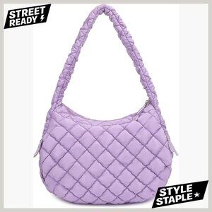 Large Puffer Tote Bag with Zipper, Quilted Nylon for Travel Work Gym